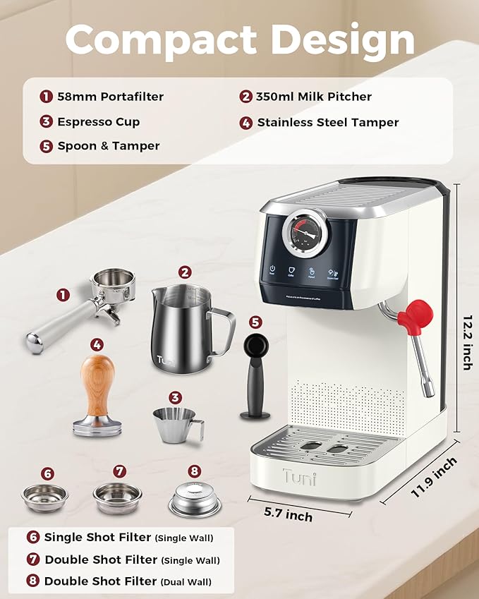 Tuni [𝑼𝒑𝒈𝒓𝒂𝒅𝒆] E2 58mm Dual Boiler Espresso Machine, 20 Bar UKLA Pump Espresso Maker with PID NTC System, Commercial Grade Stainless Steel Semi-automatic Coffee Machine, for Coffee Lovers