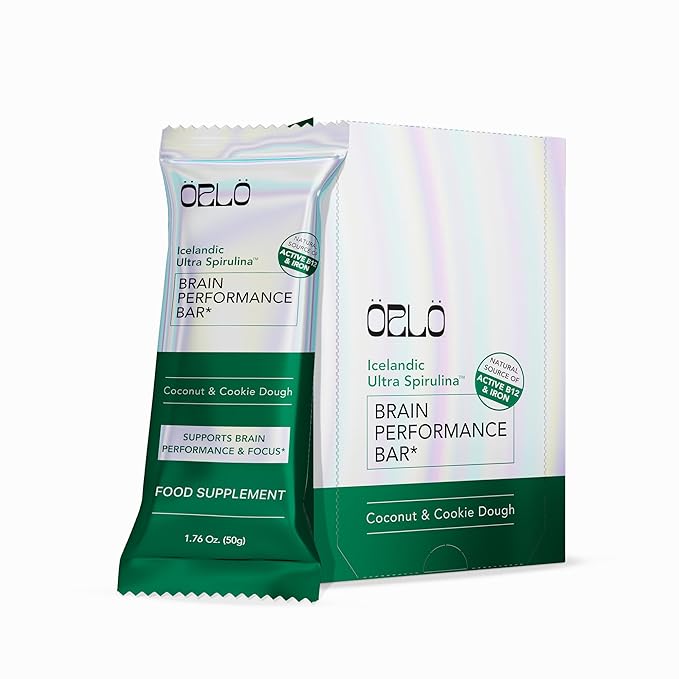 ORLO BRAIN PERFORMANCE BAR – Vegan Protein Bars for Brain & Energy Support – Focus & Memory, Pre & Post Workout Recovery – Gluten Free Snack with L-Theanine, Lions Mane, Spirulina & More (12 Bars)