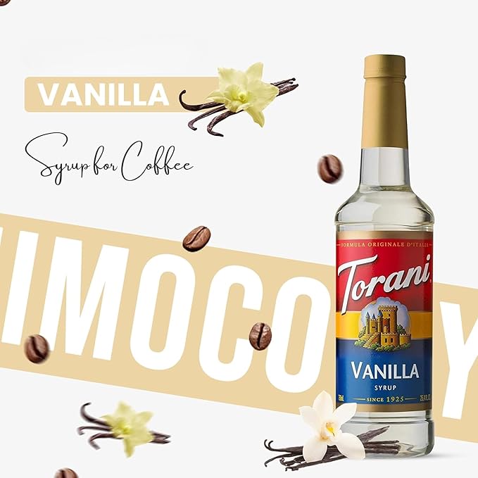 Jimoco® Syrup Pump Dispenser + Torani® Vanilla Syrup, 25.4 oz - Coffee Syrup Pump & Flavoring Bundle