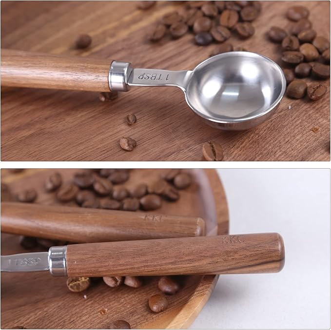KKC HOME ACCENTS Wooden Handle Coffee Scoops - 1 Tablespoon, Coffee Bean & Tea Measuring Spoon, 2 Pcs, 6.7" Length