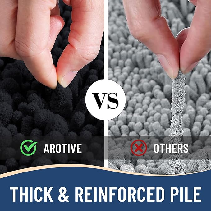 Arotive Luxury Chenille Bathroom Rug Mat, Extra Soft Thick Absorbent Shaggy Bath Rugs, Non-Slip Machine Wash Dry, Plush Bath Mats for Bathroom, Shower and Tub, 30x17, Black