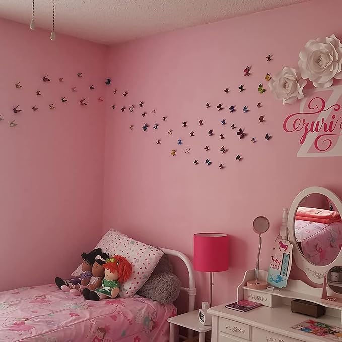 Butterfly Wall Decor 24/48 PCS, 3D Butterflies Stickers for Party Decorations with Magnets(Pink, 48)