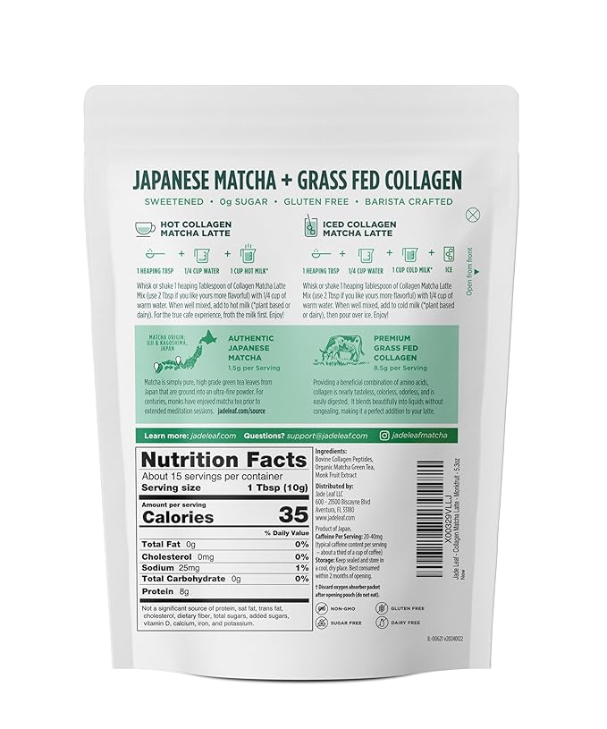 Jade Leaf Matcha Organic Premium Ceremonial Grade Matcha Green Tea Powder - Japanese - Culinary, Ingredient, Ceremonial Barista Teahouse, Latte, Collagen, 5.3 Ounce (Pack of 1), Collagen Matcha Latte