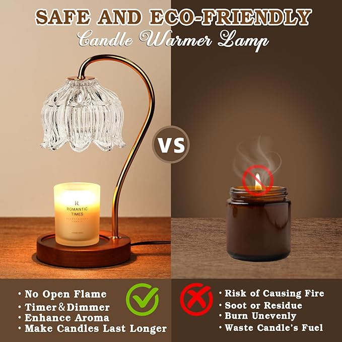 Candle Warmer Lamp with Timer Dimmer, Lotus Flower Dimmable Candle lamp Warmer, 2 Bulbs, Height Adjustable Wax Melt Warmer for Jar Scented Candles, Birthday Gifts Ideas for Women Mom, Home Decor