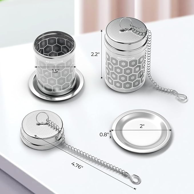 Reinmoson Tea Strainers for Loose Tea, Extra Fine Mesh Tea Infuser, 304 Stainless Steel & Updated Slim Threaded Lid, Loose Leaf Tea Steeper for Black Tea, Rooibos, etc