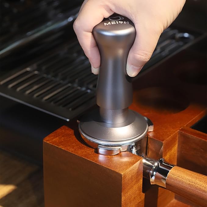MEION Espresso Tamper 49mm Coffee Tamper, Calibrated Dual Spring Loaded Barista Tamper with Stainless Steel Base, Comes with aluminum storage pad (49MM, Silver)