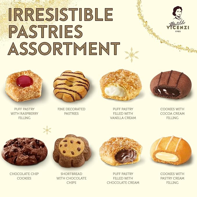 Matilde Vicenzi Mediterraneo Cookie Gift Tin - Italian Pastries & Cookies in Individually Wrapped Trays - Gourmet Gifts For Thanksgiving, Christmas - Assorted Cookies in Italian Design Tin 32.5oz (920g)