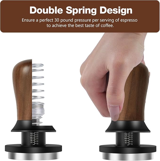 PUSEE 58.5mm Espresso Coffee Tamper - Premium Barista Coffee Tamper, Constant 30lb Calibrated Double Spring Stainless Steel Ground Espresso Tamper,Fits for All 58mm Portafilters,Espresso Accessories