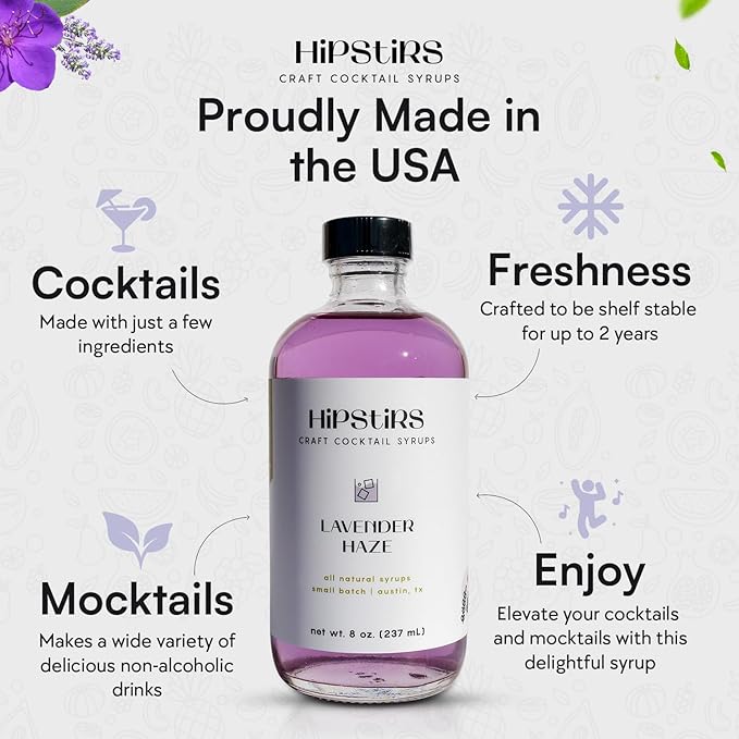 HipStirs Lavender Haze Syrup - Real Ingredients are in our Luxurious Lavender Syrup for Drinks - Using Natural Flavoring to keep your Cocktails Non-GMO, Gluten Free & Vegan (8 oz)