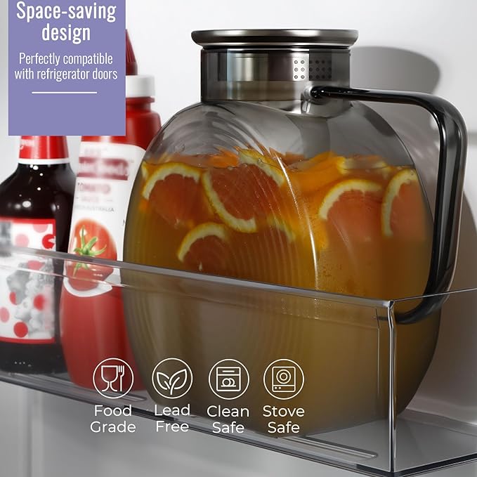 Glass Pitcher With Lid, 2.3 Liter 78 oz Glass Water Pitchers, 0.6 Gallon Glass Pitcher With handle and Lids for Fridge, Carafe Jug Jar For Hot/Cold Water Tea Iced Juice Coffee Milk Beverage