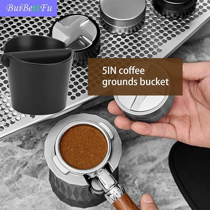 5 Inch Coffee Knock Box Shock-Absorbent Durable Barista Style Knock Box With Removable Knock Bar and Non-Slip Base Gift (S-Black)