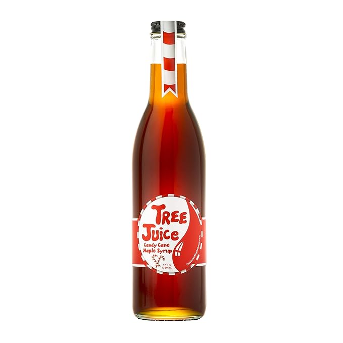 Tree Juice Peppermint Candy Cane Maple Syrup | 100% Pure Grade A Maple Syrup | All Natural, Non GMO, Vegan, Gluten Free, Vegetarian, Paleo | 12 Ounce Bottle