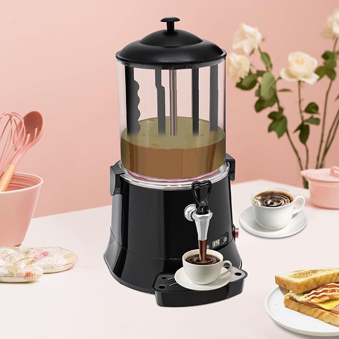 Hot Chocolate Maker Machine, 400W 10L/2.7Gal Electric Stainless Steel Hot Chocolate Dispenser Melting Machine, Commercial Beverage Warmer Coffee Maker for Kitchen Party, Black