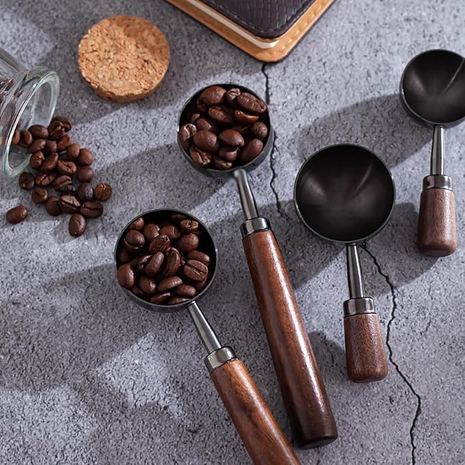 2 PCS Coffee Scoop Vintage Coffee Measuring Spoon Retro Stainless Steel Coffee Spoon Long Wooden Handle Coffee Scoop Kitchen Utensil for Scooping, Measuring & Serving Perfect for Coffee Tea, and More