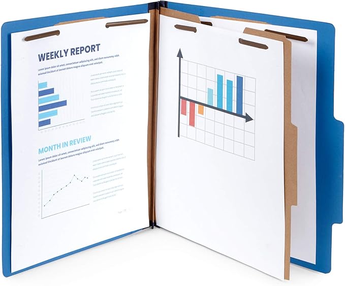 10 Dark Blue Classification Folders - 1 Divider - 2 Inch Tyvek Expansions - Durable 2 Prongs Designed to Organize Standard Medical Files, Office Reports - Letter Size, Dark Blue, 10 Pack