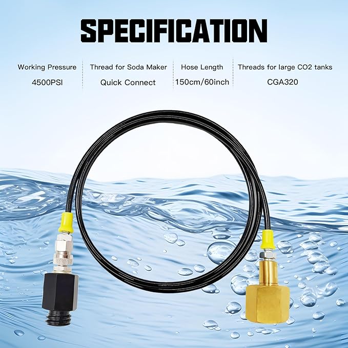 Soda Maker CO2 Quick Adapter with Hose, CO2 Cylinder CGA320 Threaded Refill Compatible with Fizzi Onetouch Jet AQUA FIZZ Blue Cylinder Soda Machine Series (36inch)