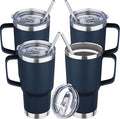 20 oz Tumbler with Handle Stainless Steel Insulated Coffee Mug Tumbler with Lid and Straw Double Wall Vacuum Insulated Coffee Mug Leak Proof Travel Mug Tumbler for Hot and Cold Drink (Navy Blue,4pack)