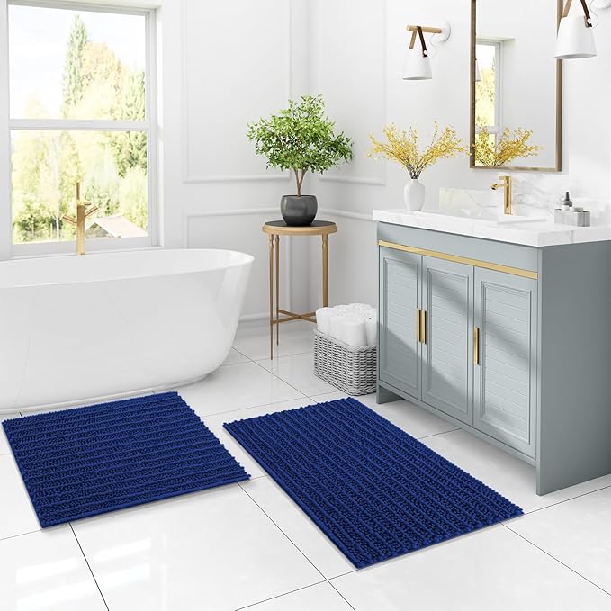 Arotive Luxury Chenille Bathroom Rug Mat, Extra Soft Thick Absorbent Shaggy Bath Rugs, Non-Slip Machine Wash Dry, Plush Bath Mats for Bathroom, Shower and Tub, 30x17, Royal Blue