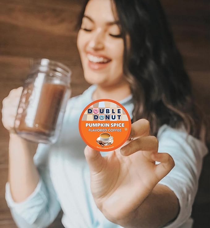 Double Donut Coffee Pumpkin Spice Flavored Coffee Pods, Medium Roast Coffee, Compatible with Keurig K Cups Brewers, 20 Count