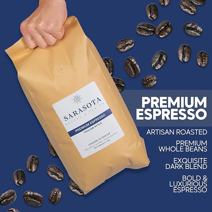 Sarasota Coffee Ground Espresso | Dark Roast Gourmet Coffee Grounds | Low Acid, Mold Free, Specialty Grade, Bulk Ground Espresso Coffee | 5lb (80 oz)