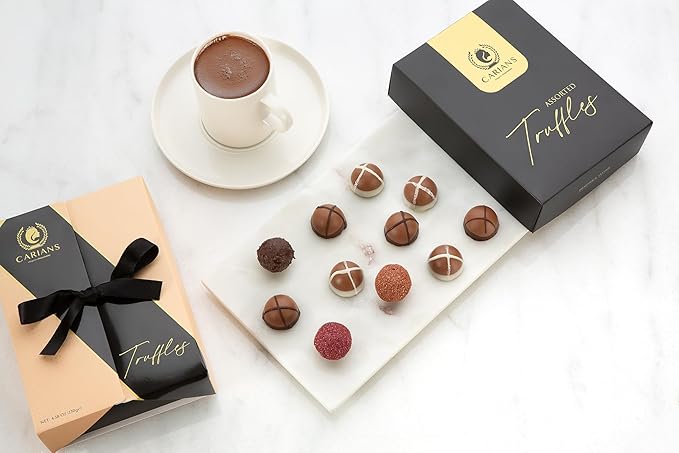 CARIANS Assorted Gourmet Chocolate Truffles Box, Luxury Candy Gift Basket with Dark, Milk & Hazelnut Truffles, Great For Gift Giving, Anniversary, Thanksgiving, Christmas