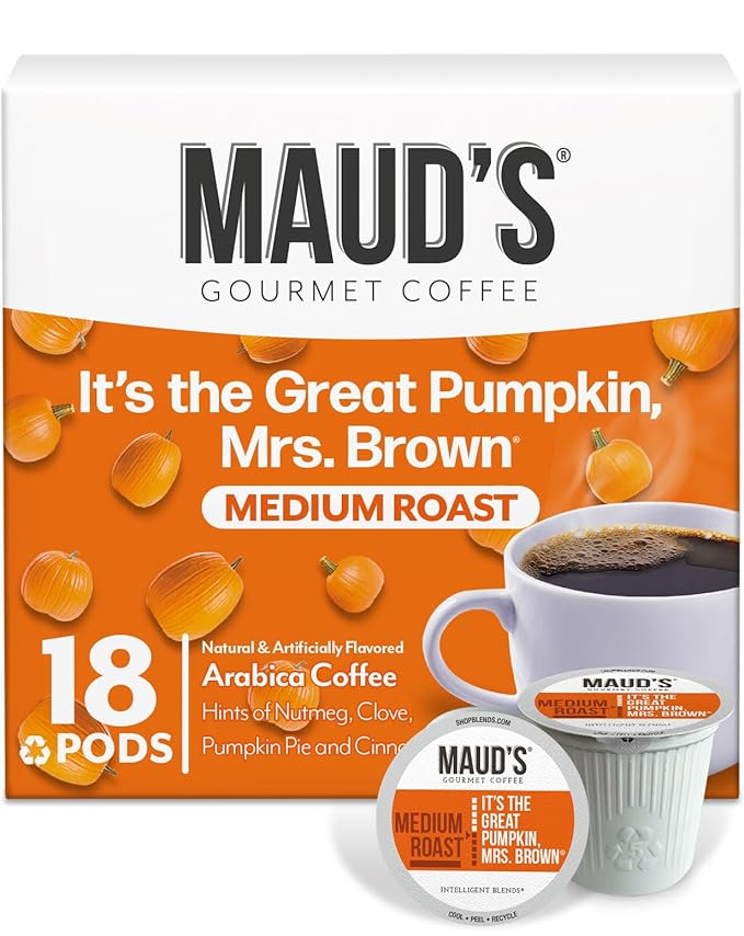 Maud's Pumpkin Spice Flavored Coffee Pods, 18 ct - 100% Arabica Medium Roast Coffee, Solar Energy Produced Recyclable Single Coffee Pods Compatible with Keurig K-Cup Brewers
