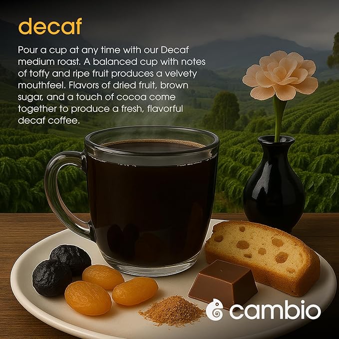 Cambio Roasters Organic Decaf Coffee Keurig KCups, Lower Acid Decaf Coffee K Cups for Any Time of Day, The Only Aluminum Medium Roast Pods Compatible with Keurig, Organic Coffee K Cups, 60 count