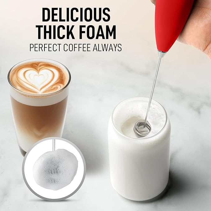 Zulay Kitchen Whisk Milk Frother with 4 Duracell Batteries - Powerful Handheld Foam Maker for Coffee, Lattes, Matcha, Hot Chocolate & Cappuccinos - Whip Creamy Froth in Seconds