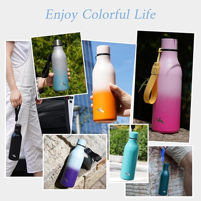 Insulated Water Bottle with Strap,18 oz Double Wall Stainless Steel Vacuum Bottles Metal Water Flask,White