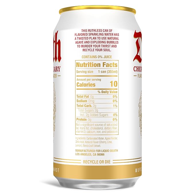 Liquid Death, Cherry Obituary, Soda-Flavored Sparkling Water, 12-Pack (12oz Cans), Low Sugar, Huge Flavor & No Artificial Sweeteners