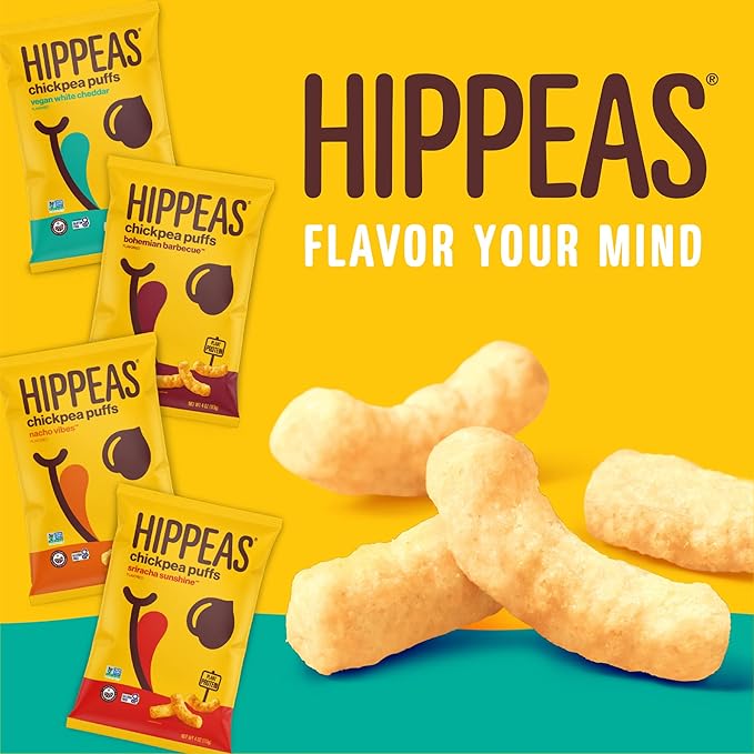 Hippeas Chickpea Puffs, Vegan Nacho Vibes, 0.8 Ounce (Pack of 18), 3g Protein, 2g Fiber, Vegan, Gluten-Free, Crunchy, Plant Protein Snacks