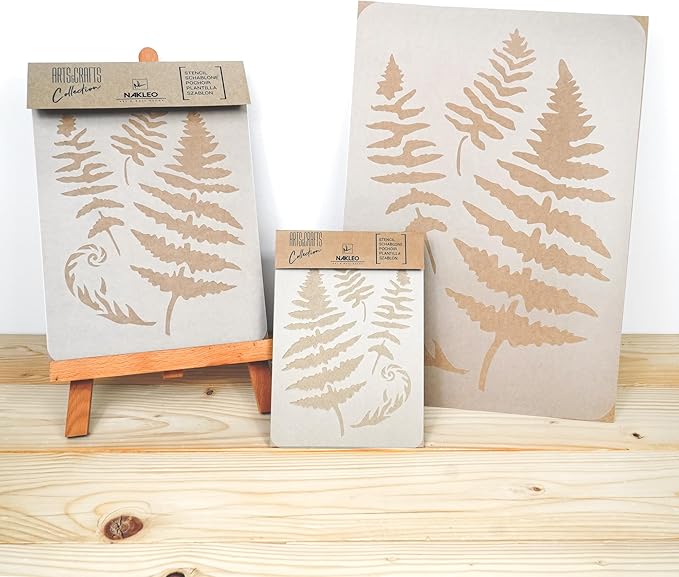 NAKLEO Painting Stencil for Crafts A5 5.9” x 8.3”, Fern Leaf Frond Pattern, Reusable Plastic DIY & Scrapbooking Drawing Template, Decoupage Art Home Decor, Wall Wood Fabric Furniture