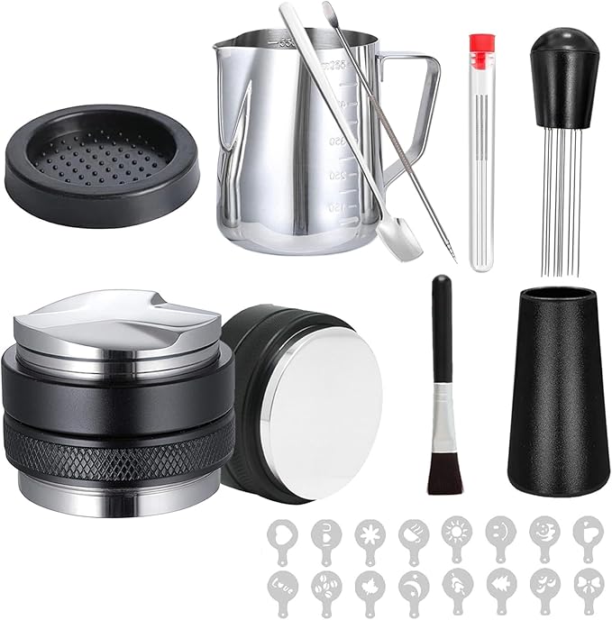 Coffee Tamper Set 24 PCS, Espresso Accessories Barista Kit,with 51mm Espresso Distributor & Tamper,wdt Tool,Frothing Pitcher,Coffee Stirrer,Tamper Mat,Espresso Tools for Espresso Coffee Machine