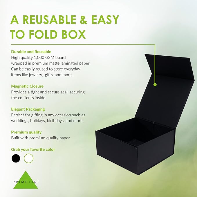 Prime Line Packaging Christmas Gift Boxes with Lids, Holiday Gift Boxes for Presents, Medium Black Gift Box, Collapsible for Wrapping, Birthdays, Weddings, Bulk, 10x10x5, 15 Pack
