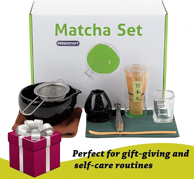 10 Pcs Matcha Whisk and Bowl Set – Traditional Black Matcha Tea Set with Bamboo Accessories – Japanese Style Matcha Set – Ideal Macha kit Set Gift