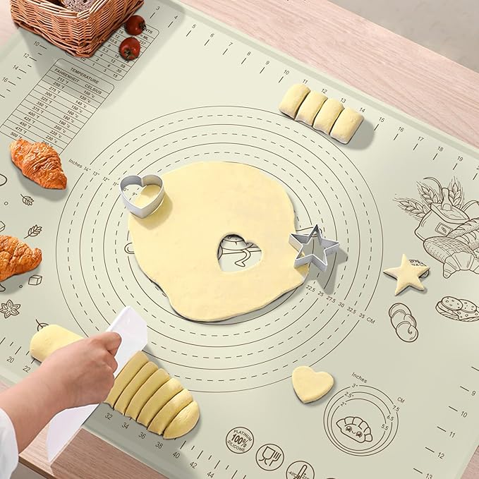 Silicone Baking Mat 28" x 20", Extra Thick Silicone Pastry Mat with Measurements and Edge Heightening, Non-stick Food Grade Dough Rolling Matfor for Pastry, Bread, Cookies, Pizza, Fondant, Pasta