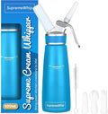PRO Cream Dispenser, Durable High-Grip, Metal Lid with Rubber, 3 Nozzles, for Hot/Cold Use, Cleaning Brush Included, Blue - 500 ml / 1 Pint