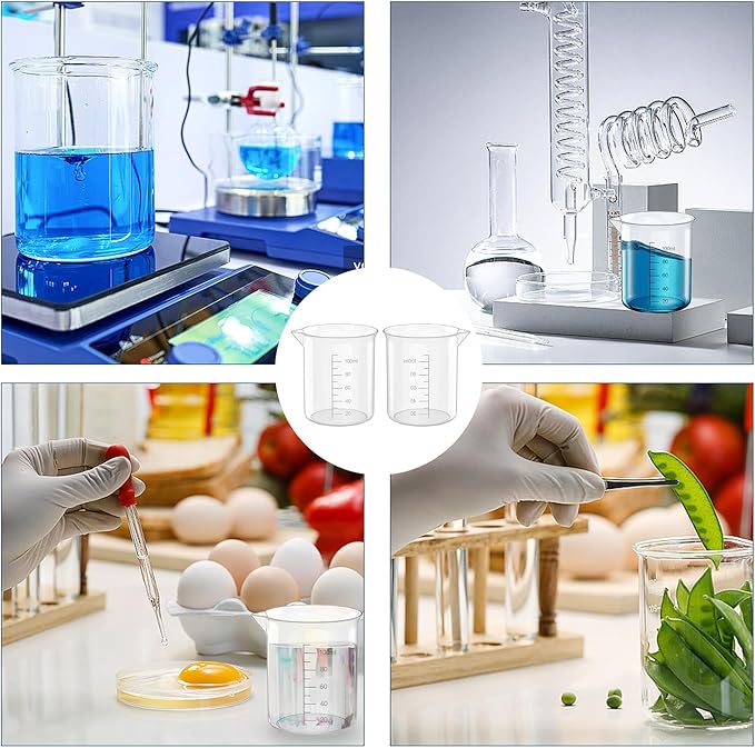 10 Oz Transparent Lab Measuring Cup, 300ml Plastic Beaker Cups, for Science Experiment, Liquid Measuring, 12 Pcs