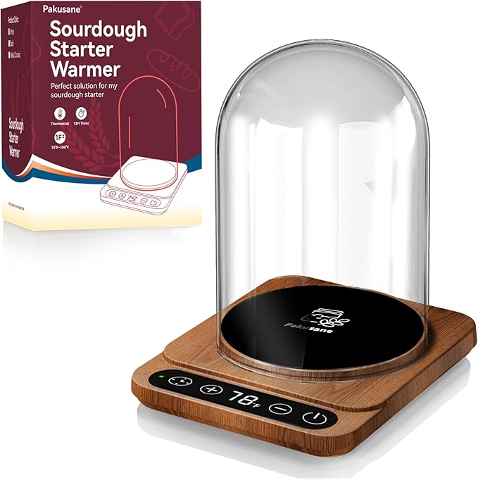 Sourdough Starter Warmer with Larger Glass Dome Set – Precision 1°F Temp Control (70–100°F), 12H Timer, Auto On/Off, for Reliable Fermentation of Sourdough Starters Giftset-WOD