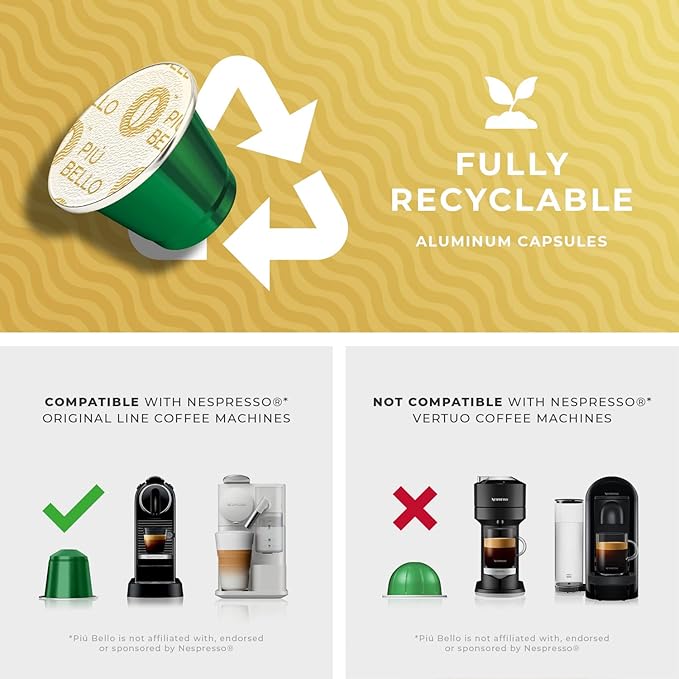 Piu Bello Espresso Coffee Pods for Nespresso Original Machines – Variety Pack – 3 Light Flavors: Chocolate, Nuts, Sweet Caramel – Rich & Balanced Taste, Kosher (3-Flavor Multipack, 60 Count)