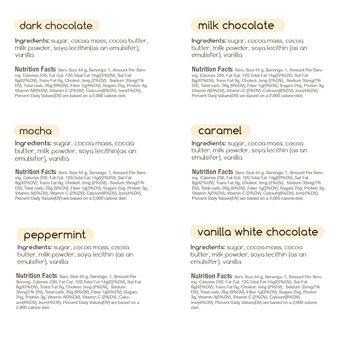 Popbar - Hot Chocolate Sticks - 6 Pack Holiday Gift Pack Set Kit - 1 Dark, 1 Milk, 1 Vanilla White, 1 Mocha, 1 Peppermint & 1 Caramel. Ideal for Holidays, Birthdays, Thanksivging , Christmas,