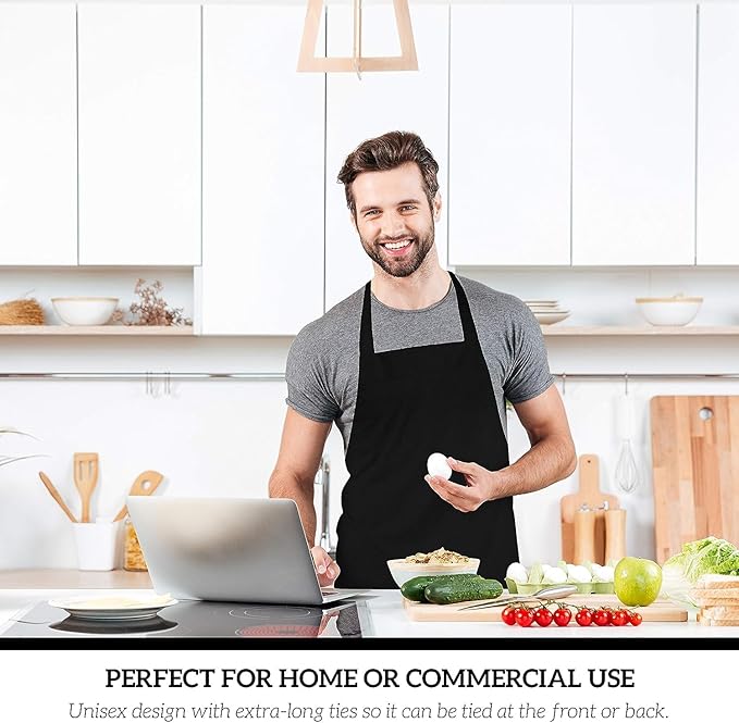GREEN LIFESTYLE 2 Pack Chef Apron with Pockets – Grilling Aprons for Men, Waterproof Cooking Apron for BBQ, Work or Restaurant Use, Kitchen Aprons for Women with Pockets – Black