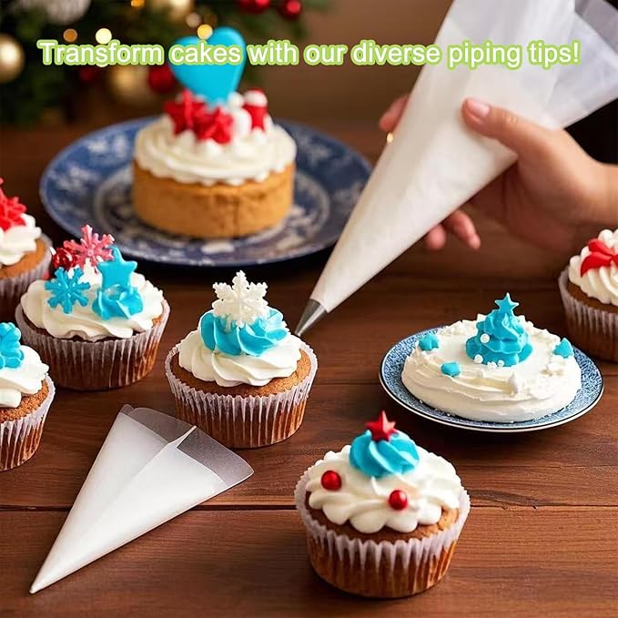 56-Piece Russian Piping Tips Set, Cake Decorating Kit with 17 Frosting Nozzles, Reusable Piping Bags, and Baking Supplies for Cupcakes, Cookies, Cakes - Idael for Bakers & Beginners