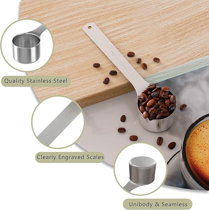 2PCS 2 Tablespoon(2tbsp, 30ml, 1/8cup) Coffee Scoop, Long Handle Measuring Spoon, Stainless Steel Scooper
