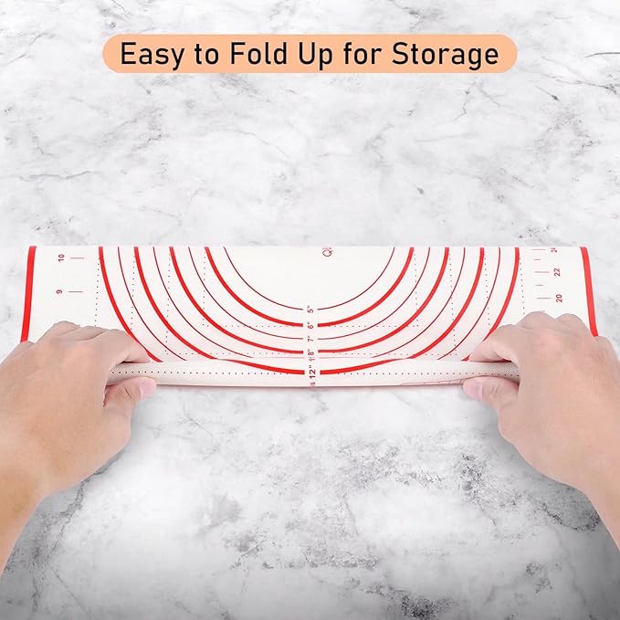 Extra Large Silicone Pastry Mat, Baking Mat with Measurement for Fondant, Rolling Dough, Pie Crust, Pizza and Cookies, Counter Mat/Kneading Matts, Red, 24" x 32"