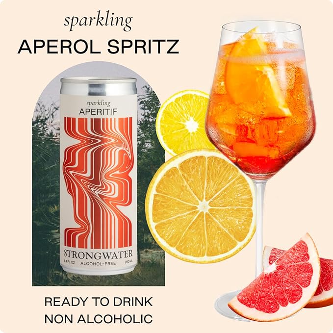 Strongwater Sparkling Spritz Aperitif - 12 Pack Cans (8.4 Fl Oz Each) - Premium Non Alcoholic Aperitif - Made with Filtered Rocky Mountain Water, Gentian, Grapefruit, Quinine, Real Cane Sugar