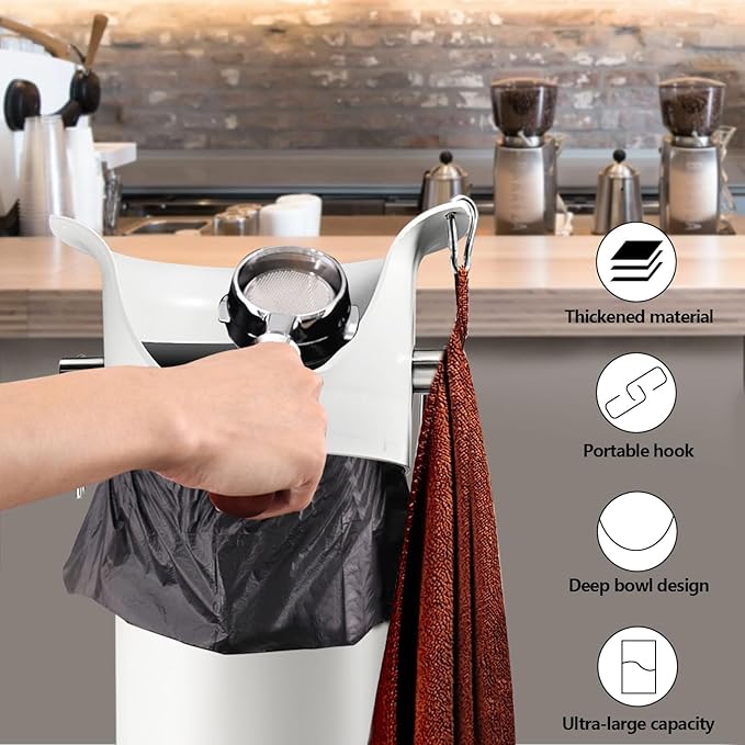 Knock Box for Espresso Grounds, Commercial Floor Standing Barista Style Absorbent Knockbox with Removable Non-Slip Base, Coffee Grind Collection Dump Bin,White