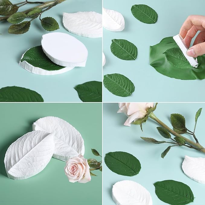 KALAIEN 31Pcs Austin Rose Cutter Set Rose Petals Silicone Fondant Mould Veining Petal Sugar Flower Making Tool