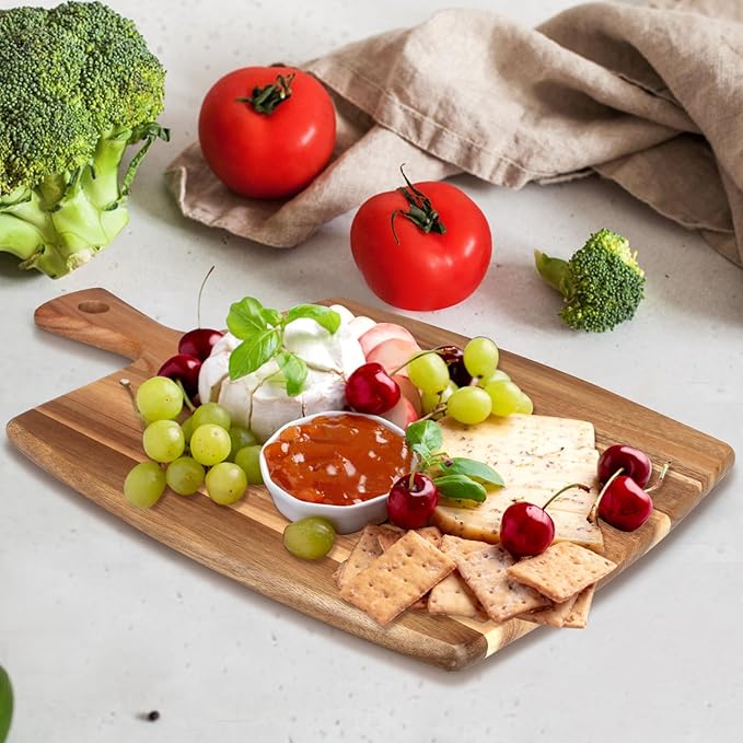 Large Wooden Charcuterie Boards Acacia Wood Cutting Boards for Kitchen Meat Chopping Board Bread Serving Cheese Board Decorative Big Cutting Board With Handle Butcher Block Food Tray Cheese Platter