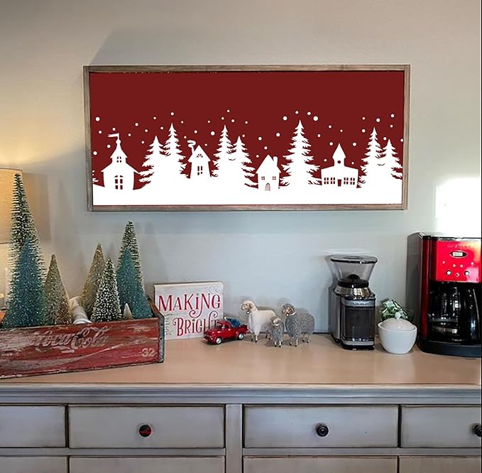 Christmas Stencils for Window Glass Large Christmas Village Stencil for Wood Christmas Tree House Holiday Drawing Templates for Painting on Wall Canvas Paper Doormat